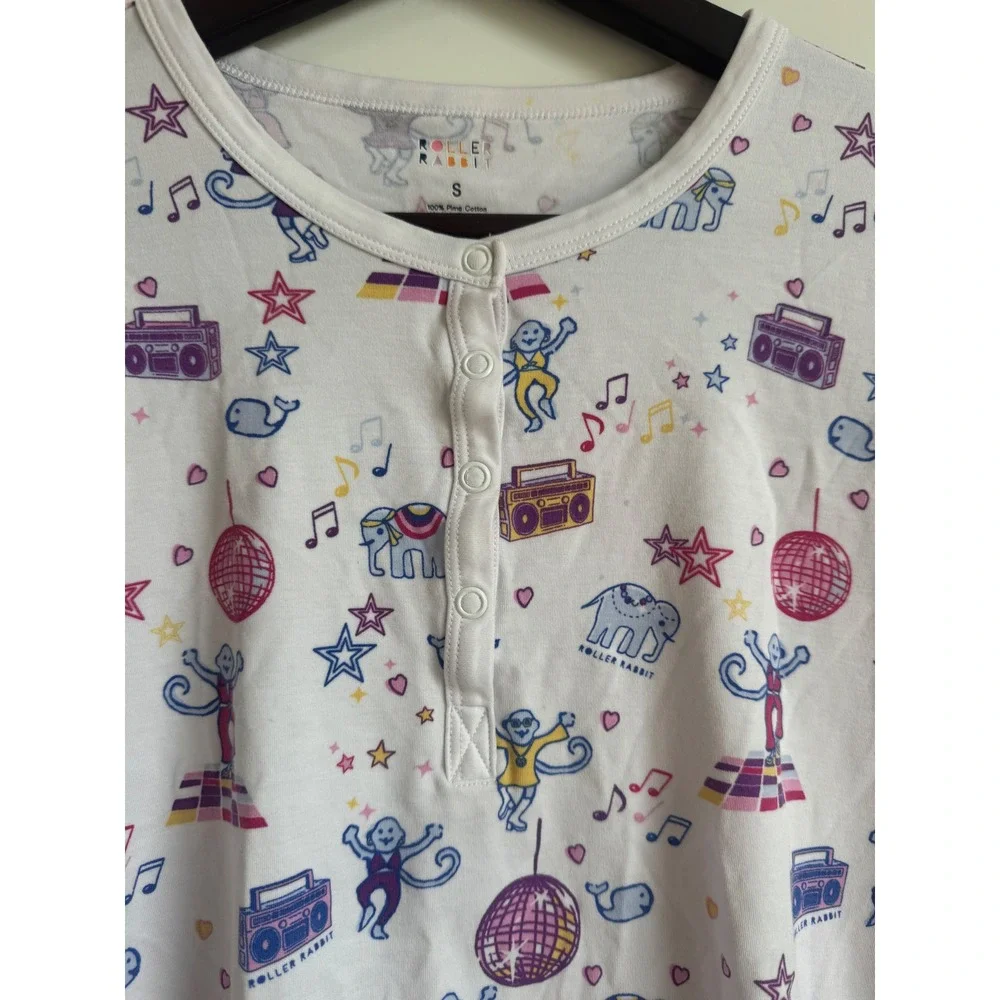 Roller Rabbit Boogie Monkeyland PJ Pima Cotton Pajama Set White Purple Small